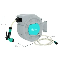 Outsunny Avvolgitubo Automatico a Parete e Portatile Lunghezza 25+2 m, Sistema di Blocco e 7 Getti, Grigio(m-3)