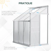 Outsunny Serre de jardin adossée aluminium polycarbonate 2,4 m² dim. 192L x 127l x 214H cm avec fenêtre et porte coulissante(m-5)