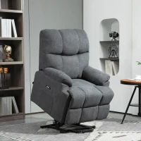 HOMCOM Poltrona Alzapersona con Poggiapiedi, in Tessuto Effetto Lino, 84x96x100 cm, Grigio Scuro(m-2)