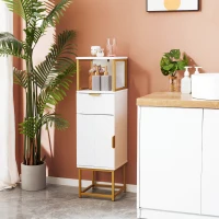 kleankin Mobile Colonna Bagno con Cassetto, Armadietto e Ripiano in Legno e Metallo, 30x30x105cm, Bianco(m-2)