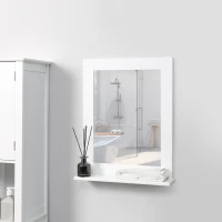 Kleankin Espejo de Baño Espejo de Pared Moderno con Estante de Almacenaje y Marco de Madera 50x11,5x60 cm Blanco(m-7)