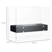 HOMCOM Cheminée éthanol à Poser en métal et Verre trempé avec réservoir 1,5 L, environ 3 h de durée de combustion Couverture 25 m² - dim. 60L x 26l x 50H cm(m-3)