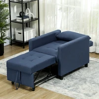 HOMCOM Fauteuil convertible 1 place avec dossier inclinable à 3 positions, coussin, siège rembourré et accoudoirs, bleu(m-8)
