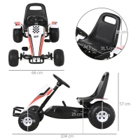 HOMCOM Go Kart a Pedales para Niños de +3 Años Coche de Pedales Infantil con Asiento Ajustable y Freno de Mano 104x66x57 cm Blanco y Negro(m-3)