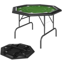 SPORTNOW 8 Player Folding Poker Table, Portable Octagon Blackjack Table with Cup Holders, Padded Edge, Green(m-1)