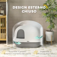 PawHut Lettiera per Gatti Chiusa con Gattaiola e Paletta, in PP, 58x46x39 cm, Grigio Chiaro e Bianco(m-4)