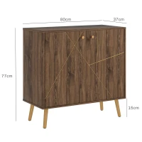 HOMCOM Buffet salon meuble de rangement avec décoration à lignes d'acier dorées, étagère réglable, pieds en acier(m-3)
