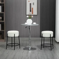 HOMCOM Lot de 2 tabourets de bar avec repose-pieds acier et revêtement effet laine bouclée hauteur 62 cm blanc et noir(m-2)