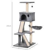PawHut Arbre à chats multi-équipements griffoirs grattoirs plateformes rampes niche hamac jouets suspendus dim. 60L x 49l x 130H cm gris(m-3)