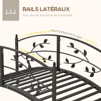 Outsunny Pont de jardin pont de bassin décoration du jardin dim. 119L x 67l x 47H cm avec balustrade motif de vigne acier noir(m-4)