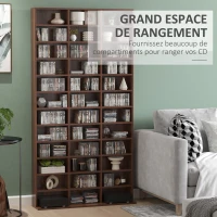 HOMCOM Rangements pour CD et DVD, étagère rangement, capacité max. 1116 CD/528 DVD, 36 compartiments et étagères réglables, pour bureau, salon, chambre, 102 x 23,5 x 195 cm, marron(m-4)