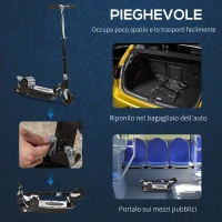 HOMCOM Monopattino Pieghevole per Bambini 7-12 Anni da 120W con Freno e Cavalletto, 75x37x98 cm, Nero(m-5)
