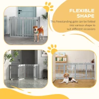 PawHut Wooden Pet Gate Foldable Freestanding Dog Safety Barrier w/ Support Feet, Grey(m-6)