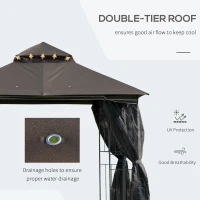 Outsunny 3 x 3 Meter Metal Gazebo Garden Outdoor 2-tier Roof Marquee Party Tent Canopy Pavillion Patio Shelter with Netting and Shelf Coffee(m-5)
