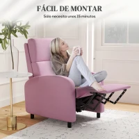 HOMCOM Sillón Relax Reclinable hasta 160° Sofá Reclinable Moderno con Reposapiés Soporta hasta 120 kg 64x86x102 cm Rosa(m-7)