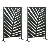 Outsunny Lot de 2 paravents séparateur de jardin balcon décoratif extérieur à motif végétal en acier 122 x 45 x 198 cm noir