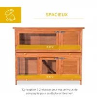 PawHut Cage à lapin poulailler clapier en bois de pin de grande taille avec 2 étages râtelier à foin toit ouvrant dim.120L x 48l x100H cm(m-4)