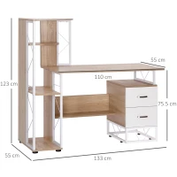 HOMCOM Scrivania PC di Design Moderno con Scaffale 133 x 55 x 123cm(m-3)