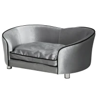 PawHut Dog Sofa Pet Chair, Kitten Bed Couch w/ Wooden Frame, Removable Cushion - Silver-Tone and Grey(m-11)