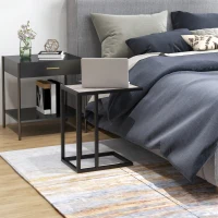 HOMCOM C Shape Bedside Table w/Metal Frame Marble-Effect Top Sofa Narrow Snack End Table for Living Room, Grey(m-10)