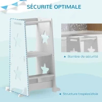 AIYAPLAY Tour d'observation enfant tour d'apprentissage enfant structure trapézoïdale 60 x 44,5 x 86 cm blanc(m-4)