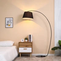 HOMCOM Lampada da Terra ad Arco con Paralume in Tessuto e Piantana Rotonda, 100x43x177cm, Nero(m-2)
