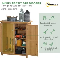 Outsunny Armadio da Giardino Porta Attrezzi in Legno con 2 Ante e 4 Scaffali, Piano in Lamiera, 75x40x90 cm(m-4)
