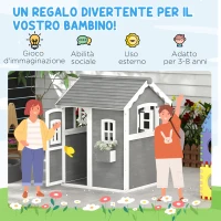 Outsunny Casetta per Bambini 3-8 Anni con 6 Finestre e Fioriera, in Legno di Abete, 104.5x110x137 cm, Grigia(m-6)