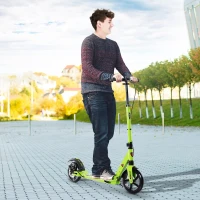 HOMCOM Teen/Adults Aluminium Foldable Kick Scooter w/ Shock Mitigation System - Green(m-2)