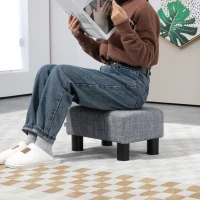 HOMCOM Linen Fabric Footstool Ottoman Cube with 4 Plastic Legs, Grey(m-7)