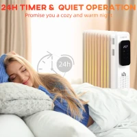 HOMCOM 2000W Oil Filled Radiator, 9 Fin Portable Electric Heater with LED Display, 24H Timer, 3 Heat Settings, Adjustable Thermostat, Safety Cut off, Remote Control, White(m-7)