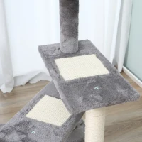 PawHut Árbol Rascador para Gatos 48,5x48,5x100 cm Centro de Actividad 3 Plataformas para Arañar Tablero Aglomerado Cubierta de Felpa Sisal Gris y Beige(m-8)