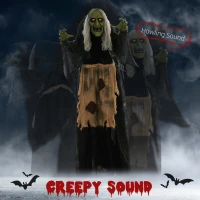 HOMCOM 5'2" Hunchback Witch Halloween Animatronic, with Glowing Eyes(m-4)