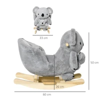 HOMCOM Jouet à Bascule Koala avec marionnette - Effet sonore Rugissement - Fauteuil intégré, Ceinture de sécurité - pour 18-36 mois - Bois peuplier Peluche Courte Polyester Gris(m-3)