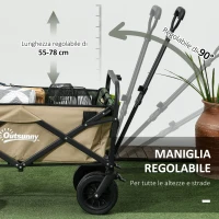 Outsunny Carrello da Giardino 110L con Maniglia Telescopica e Fondo Apribile in Acciaio e Tessuto Oxford, Cachi(m-5)