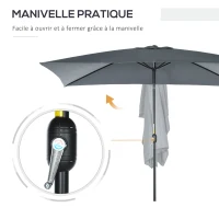 Outsunny Parasol inclinable rectangulaire aluminium polyester haute densité 3 x 2 m gris foncé(m-5)