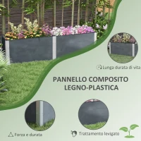 Outsunny Fioriera da Giardino con Fondo Aperto in Legno Composito e Alluminio, 200x50x56 cm, Grigio(m-6)
