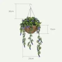 HOMCOM Set of 2 Decorative Artificial Plants, Faux Silk Lavender Flowers in Hanging Baskets, Fake Plants for Home Indoor Outdoor Decor, Purple(m-3)