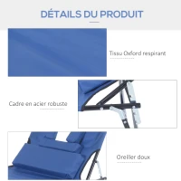 Outsunny Lot de 2 Bains de Soleil Pliable transat inclinable 4 Positions Chaise Longue de Lecture 3 Coussins fournis Bleu(m-6)