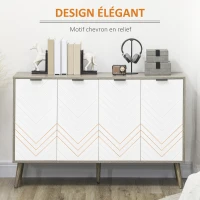 HOMCOM Buffet bas meuble de rangement 2 placards 4 portes motif chevrons étagères réglables 120 x 35 x 77,4 cm blanc et gris(m-5)