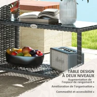 Outsunny Table d'appoint de jardin table basse rectangulaire en résine tressée plateau verre trempé dim. 80L x 30l x 40H cm gris(m-6)