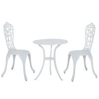 Outsunny 3 Pieces Antique Garden Bistro Set for 2, Cast Aluminium Garden Furniture Set with Umbrella Hole, White(m-11)
