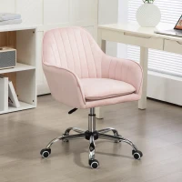 HOMCOM Velvet-Feel Tub Office Chair, with Seat Cushion - Pink(m-2)