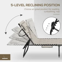Outsunny Padded Sun Lounger, with Five-Position Reclining Back - Khaki(m-6)