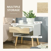 HOMCOM Bedside Table with Drawer and Shelf, Modern Nightstand, End Table for Bedroom, Living Room, Set of 2(m-6)