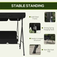 Outsunny Three-Seater Garden Swing Chair, with Adjustable Canopy - Black(m-5)