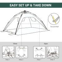 Outsunny Beach Tent for 1-2 Person Pop-up Design with 2 Mesh Windows & 2 Doors Dark Green(m-4)