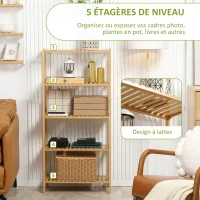 HOMCOM Étagère de rangement en bambou à 5 niveaux, bibliothèque pour salon, chambre et bureau, 60 x 26 x 130 cm, bois naturel(m-4)