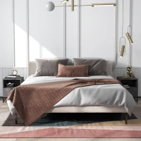 HOMCOM Bedside Table with Drawer and Shelf, Side End Table with Steel Legs for Living Room, Bedroom, Set of 2, Dark Grey(m-2)