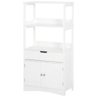 kleankin Mobile Bagno con Mensole, Armadietto e Cassetto, Mobiletto da Bagno Multiuso in Legno, Bianco,  60x33x122.5cm(m-10)